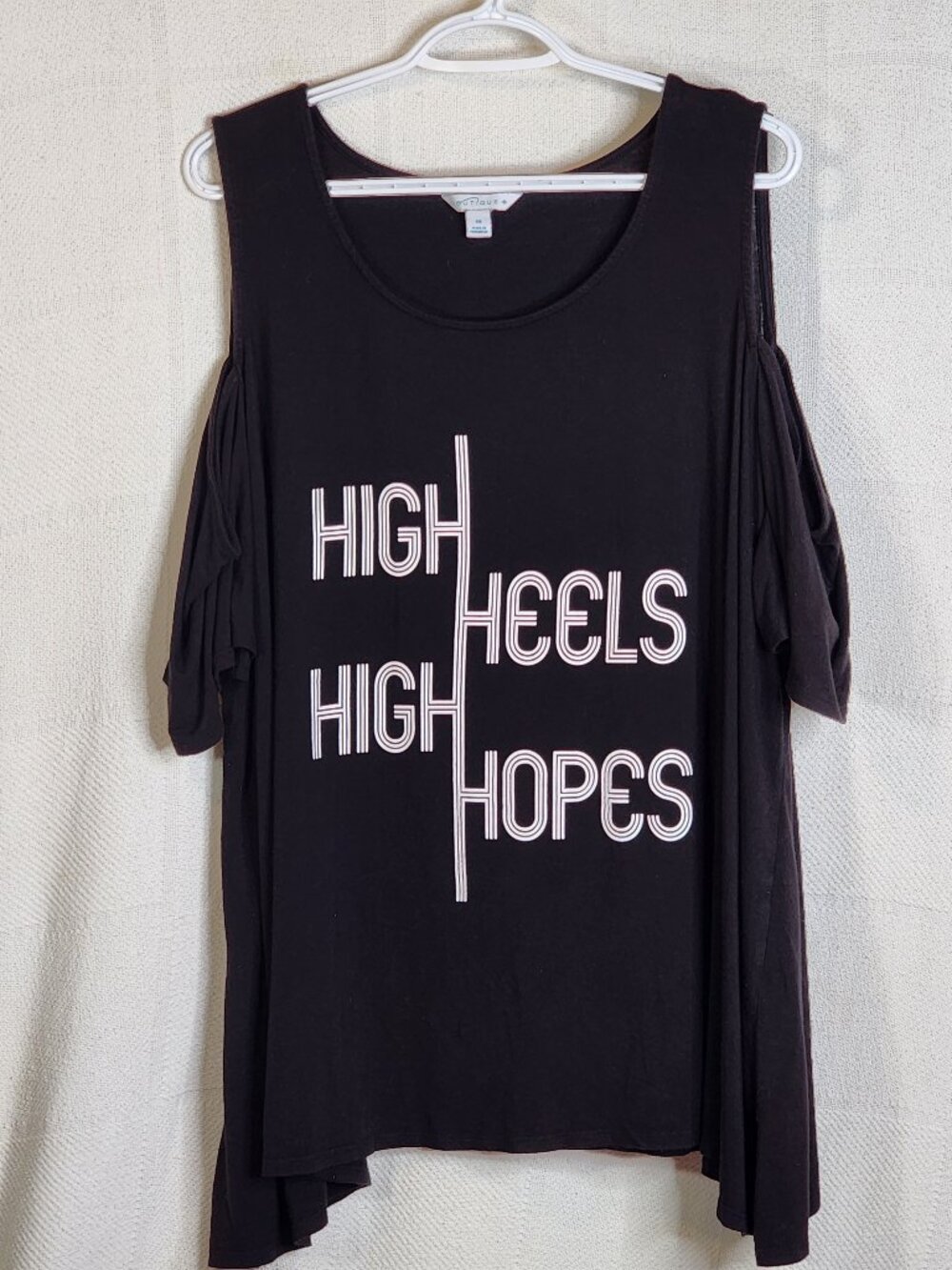 Boutique Brand Black White High Heels High Hopes Rayon Span Cold Shoulder Top 3X